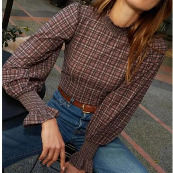 Nation LTD Tops - Nation LTD Plaid Puff Sleeve Top